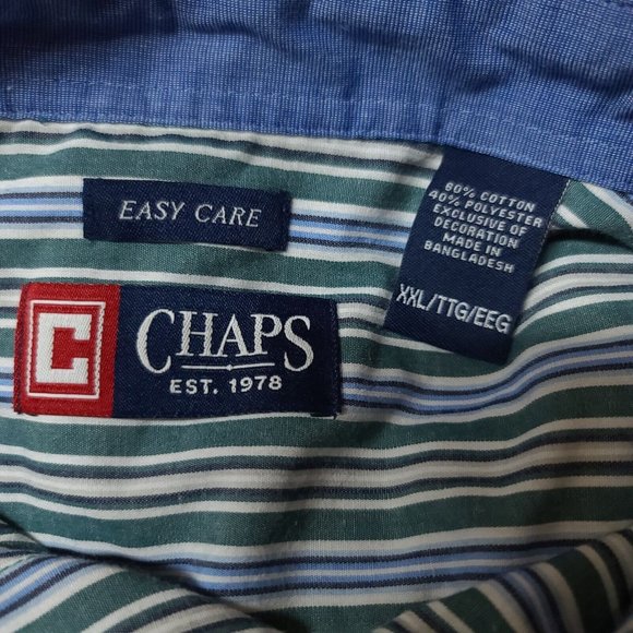 Chaps Easy Care Mens XXL Green Stripe Long Sleeve Button Up Shirt - Picture 9 of 9